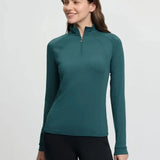Teal lemieux halle lightweight base layer jungle top with quarter-zip collar and seamless construction for active wear