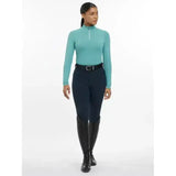 Teal lemieux halle lightweight long-sleeved base layer lagoon with quarter-zip neckline for equestrian use