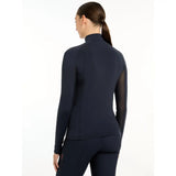 Navy blue lemieux halle lightweight base layer with sheer mesh side panels long sleeve athletic jacket
