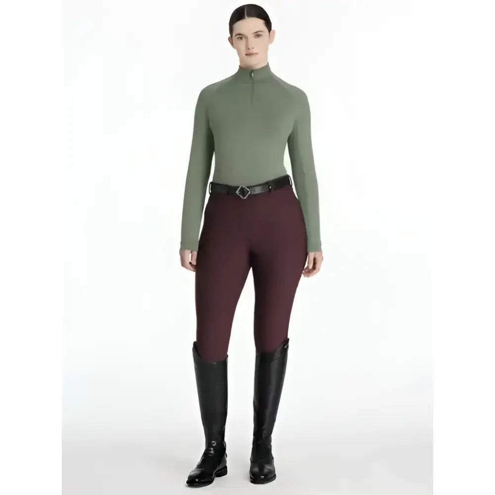 Olive green lemieux halle lightweight base layer rosemary long-sleeved high-neck top with sleek form-fitting design