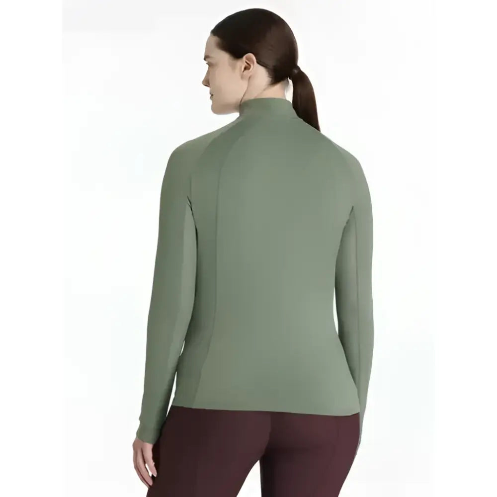 Olive green lemieux halle lightweight long sleeve base layer rosemary with high collar and subtle seams for active wear