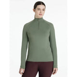 Olive green lemieux halle lightweight base layer rosemary quarter zip athletic top with long sleeves