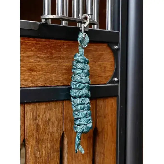 Teal braided rope leash with metal hook lemieux harlequin leadrope harlequin leadrope aqua for stable use