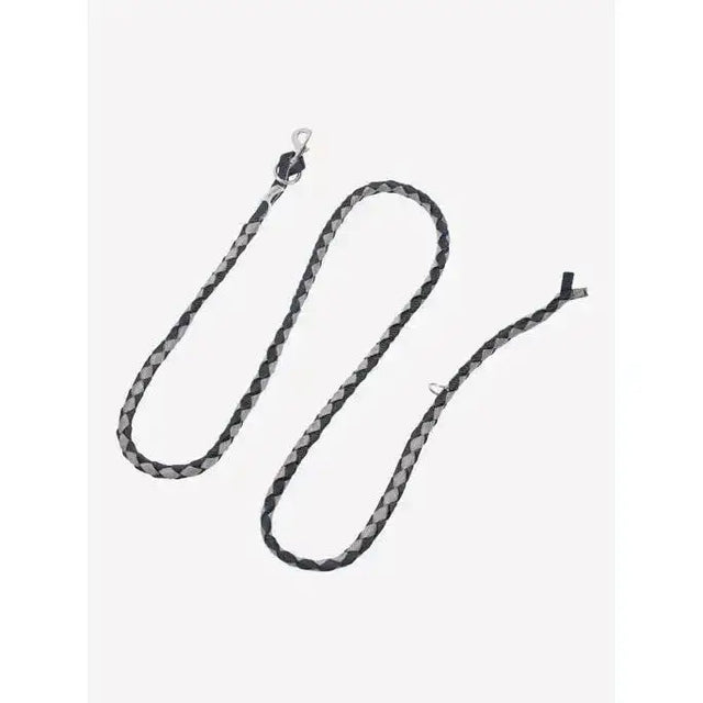 Black braided rope lemieux harlequin leadrope navy pecan with silver toned metal clasp for secure handling