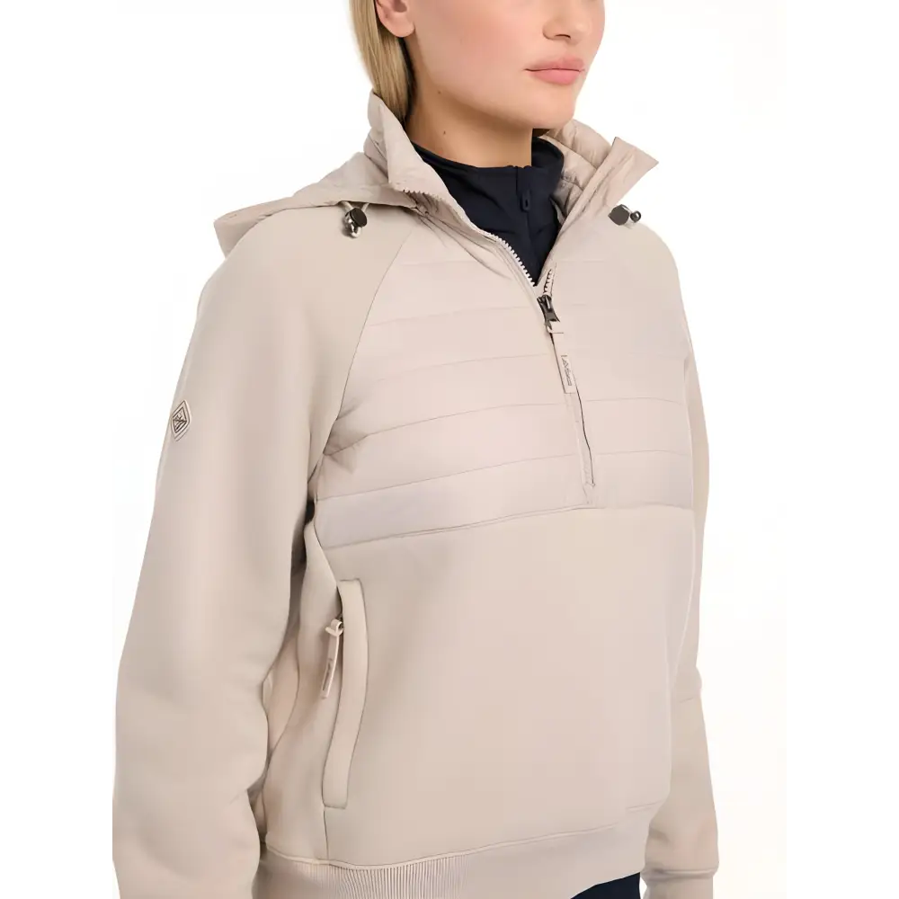 Beige Lemieux Harley Hybrid Hoodie with hood and side pockets for stylish comfort