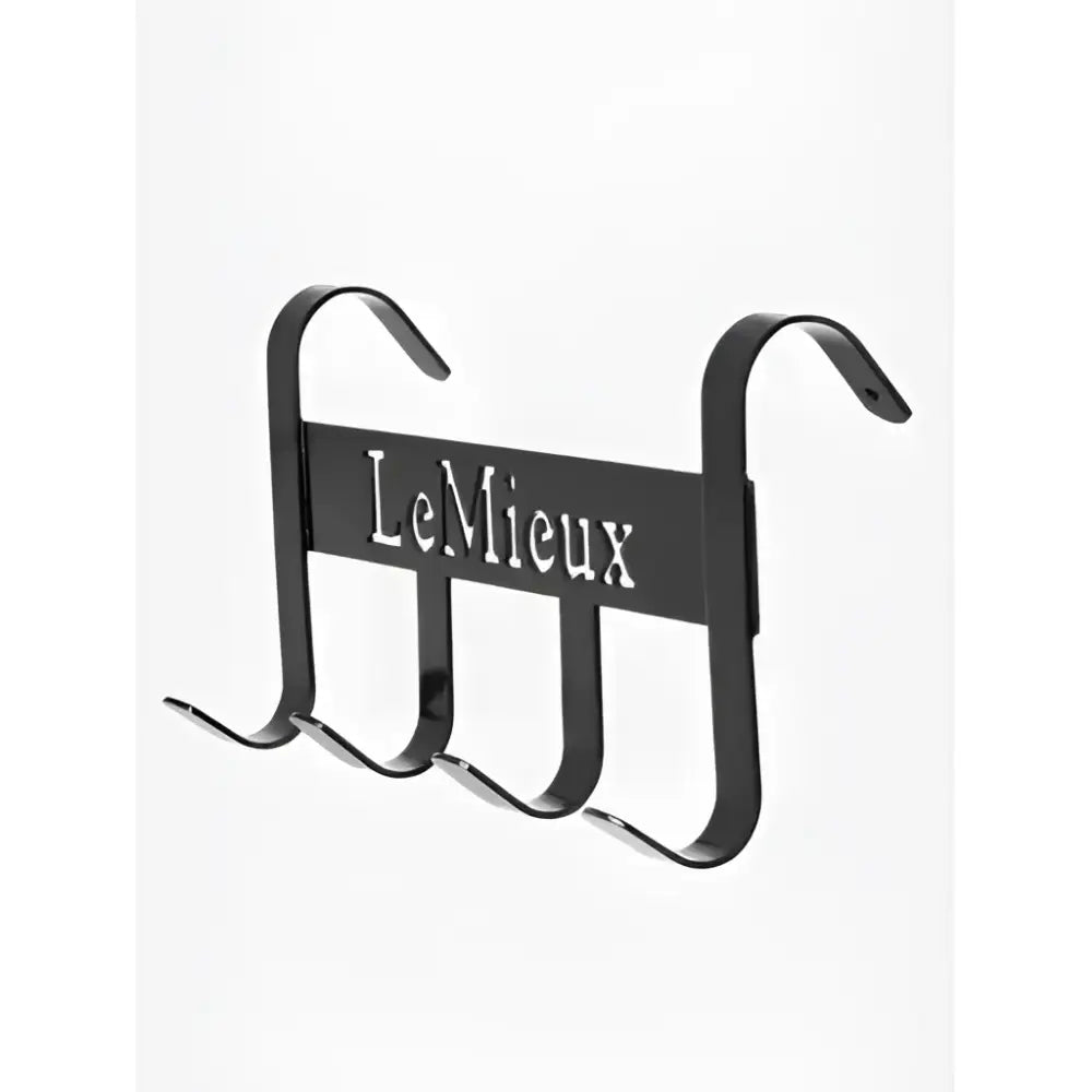 Black metal lemieux headcollar hanger with lemieux engraved in silver perfect for headcollar storage
