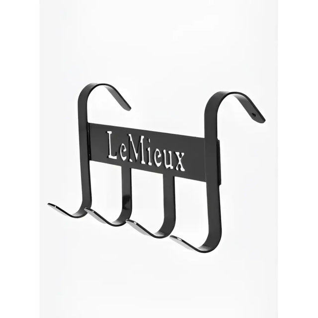 Black metal lemieux headcollar hanger with lemieux engraved in silver perfect for headcollar storage