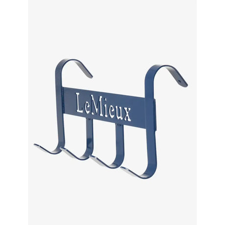 Blue metal lemieux headcollar hanger navy with lemieux branding for organizing headcollars and tack