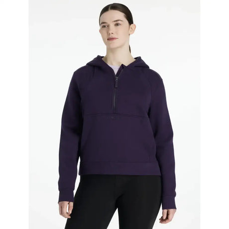 A deep purple lemieux henrietta half zip hoodie juniper with soft textured fabric and a subtle front pocket
