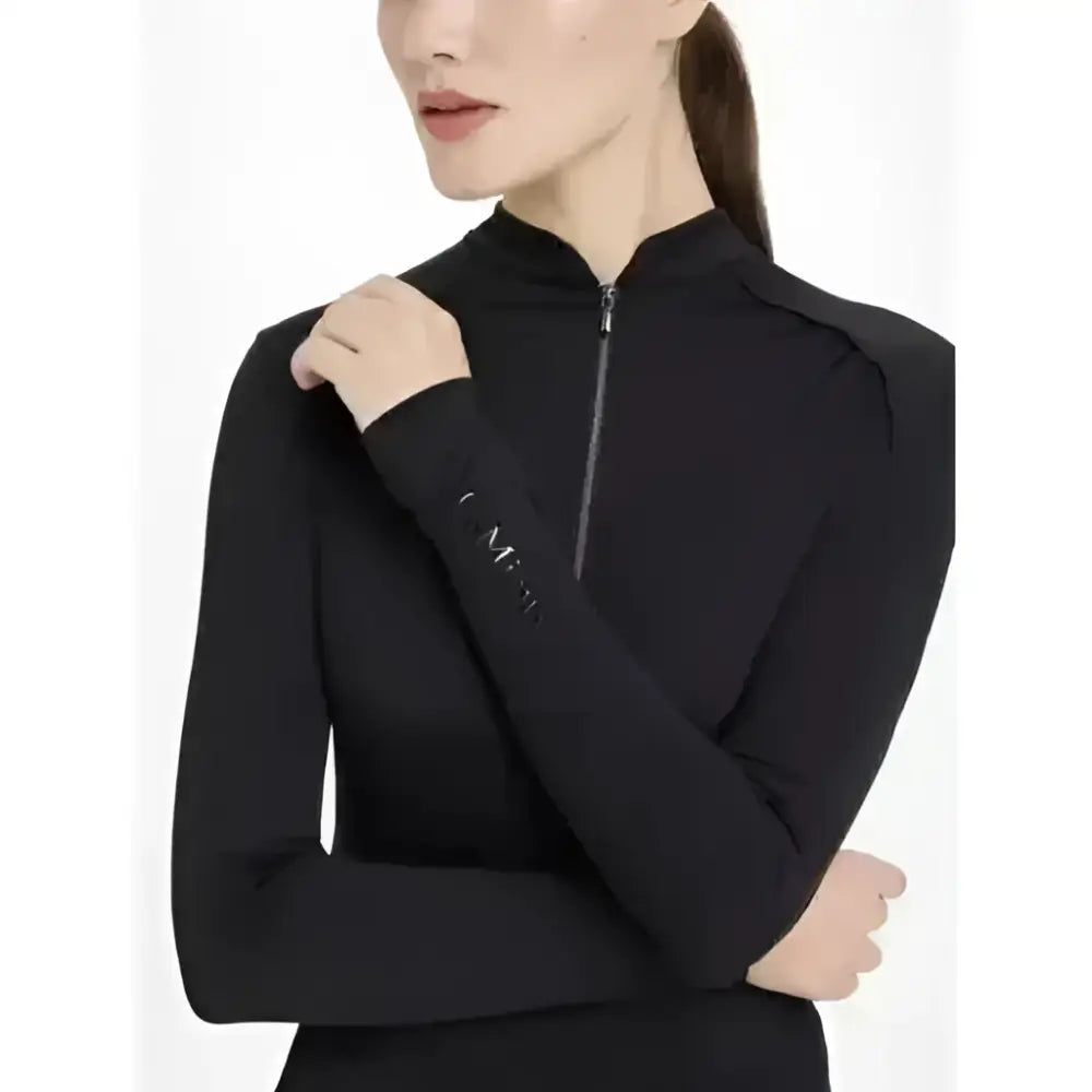Black lemieux heyden lightweight long-sleeved base layer with high collar and zipper front for athletic use