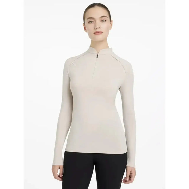 Beige lemieux heyden lightweight base layer stone with quarter-zip collar seamless form-fitting athletic top
