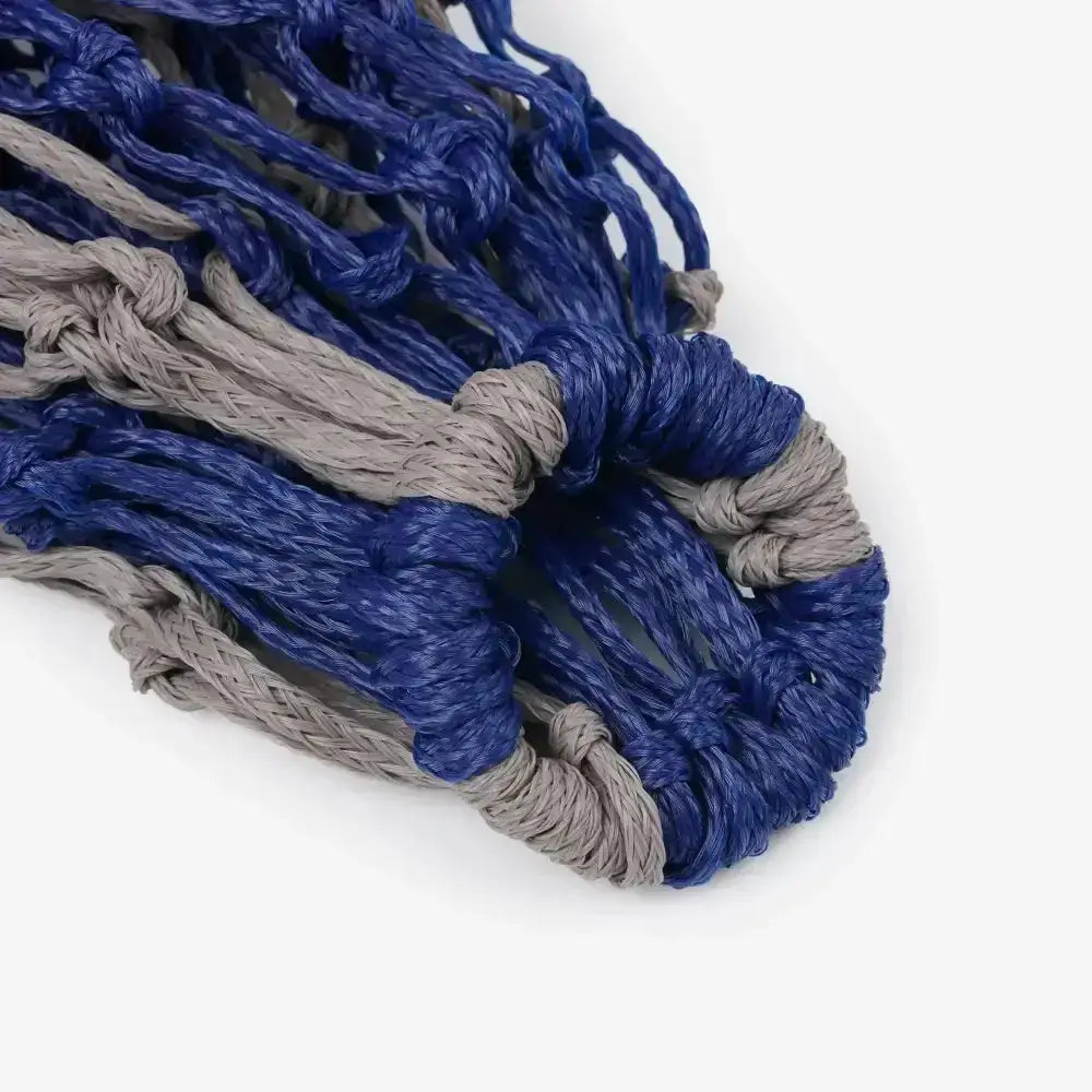 A lemieux hippo hay net in navy and grey with a woven mesh of interlaced ropes for greedy feeders