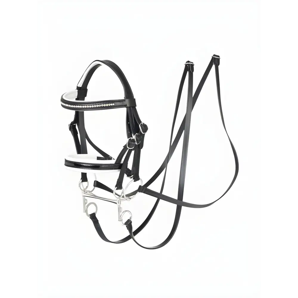 LeMieux Hobby Horse Double Bridle Black with reins and decorative stitching for competition