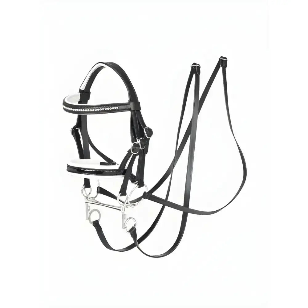 Black leather double bridle with silver hardware and rhinestone browband from lemieux hobby horse collection
