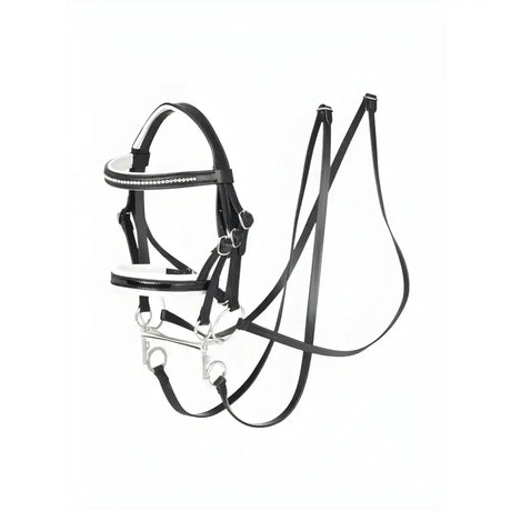 Black leather double bridle with silver hardware and rhinestone browband from lemieux hobby horse collection