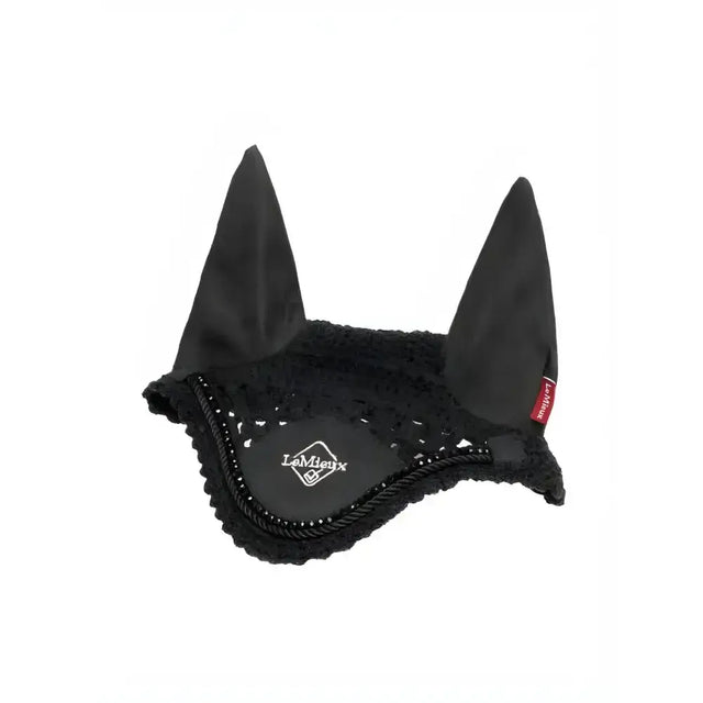 Black lemieux hobby horse fly hood with lace trim and beads identical miniature version ear cover