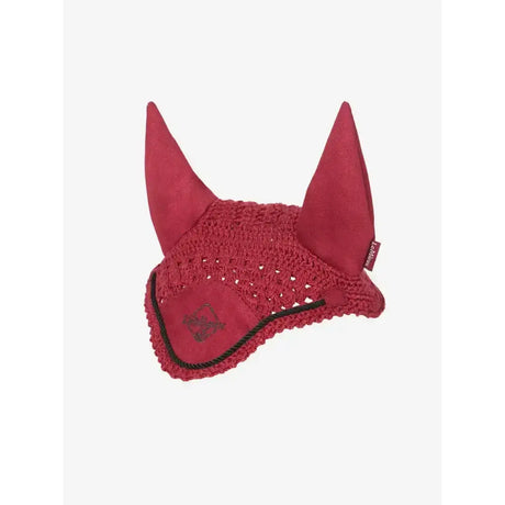 Red suede and crochet lemieux hobby horse fly hood ember with pointed ears for horse ear protection