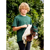 Young person with a LeMieux Hobby Horse Grackle Bridle in brown for hobby horse competition