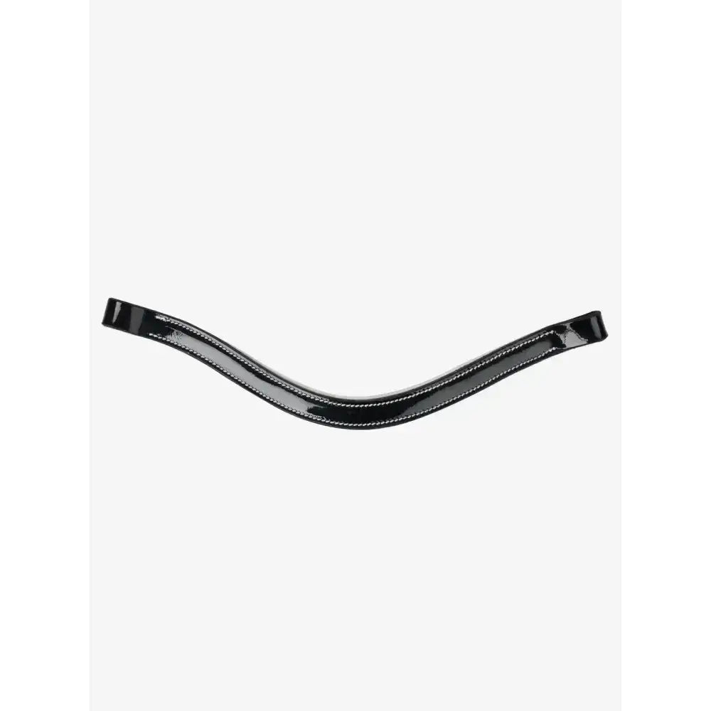 Black glossy leather lemieux hobby horse patent browband black with white stitching on hobby horse bridle