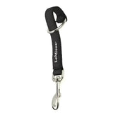 Black woven loop strap black leash with silver ring and snap hook branded lemieux for hanging horse rug straps
