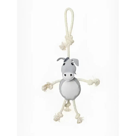 Gray plush lemieux horse toy donkey with rope limbs and knotted hanging loop for horses to play with