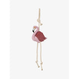 Pink and maroon lemieux horse toy flamingo hanging ornament with rope legs and knotted top toy flamingo design
