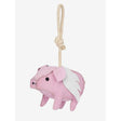 Pink pig-shaped leather lemieux horse toy with white wings and beige rope loop toy flying pig for horses