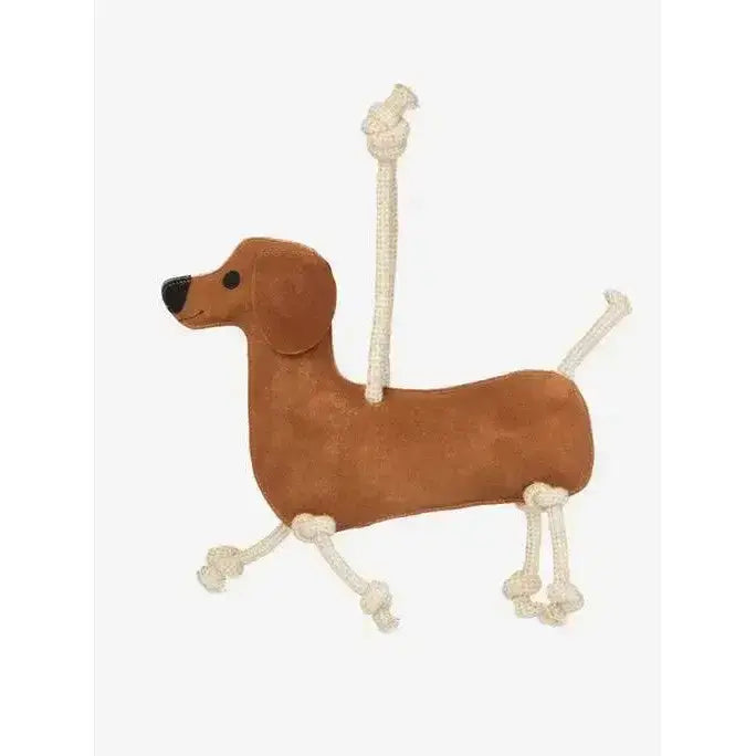 Brown plush lemieux horse toy sausage dog with rope limbs and black nose perfect for horse play