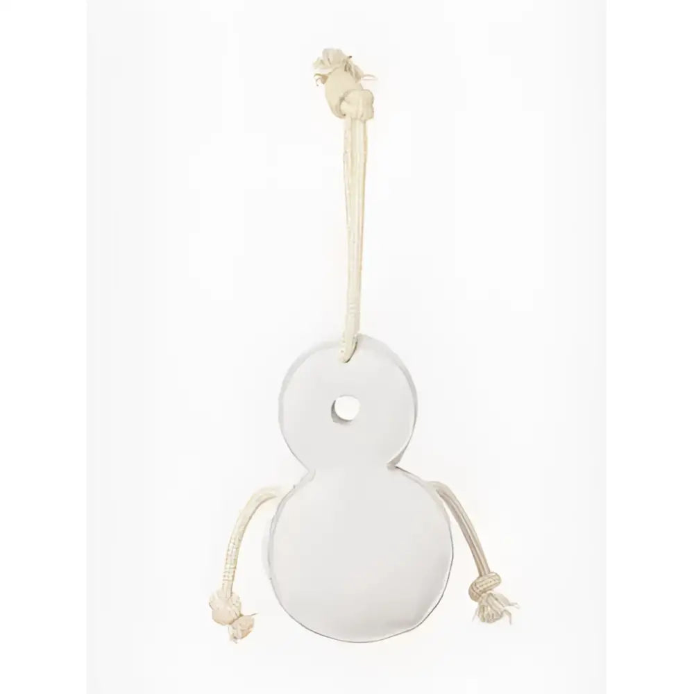 White ceramic lemieux horse toy snowman ornament with rope arms and loop for hanging horse toy snowman