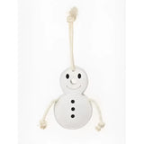 White wooden lemieux horse toy snowman with black eyes smiling face and three black buttons down its front