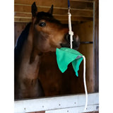 Green fabric lemieux horse toy stingray with white rope attachment for horse play and chewing
