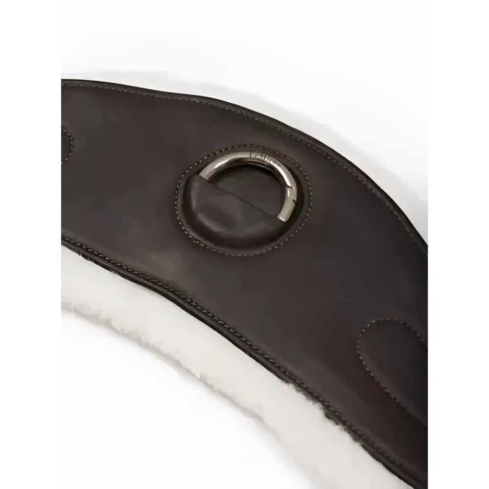 Dark brown lemieux hunter girth with silver metal ring and white detachable merino+ liner for hunter class use