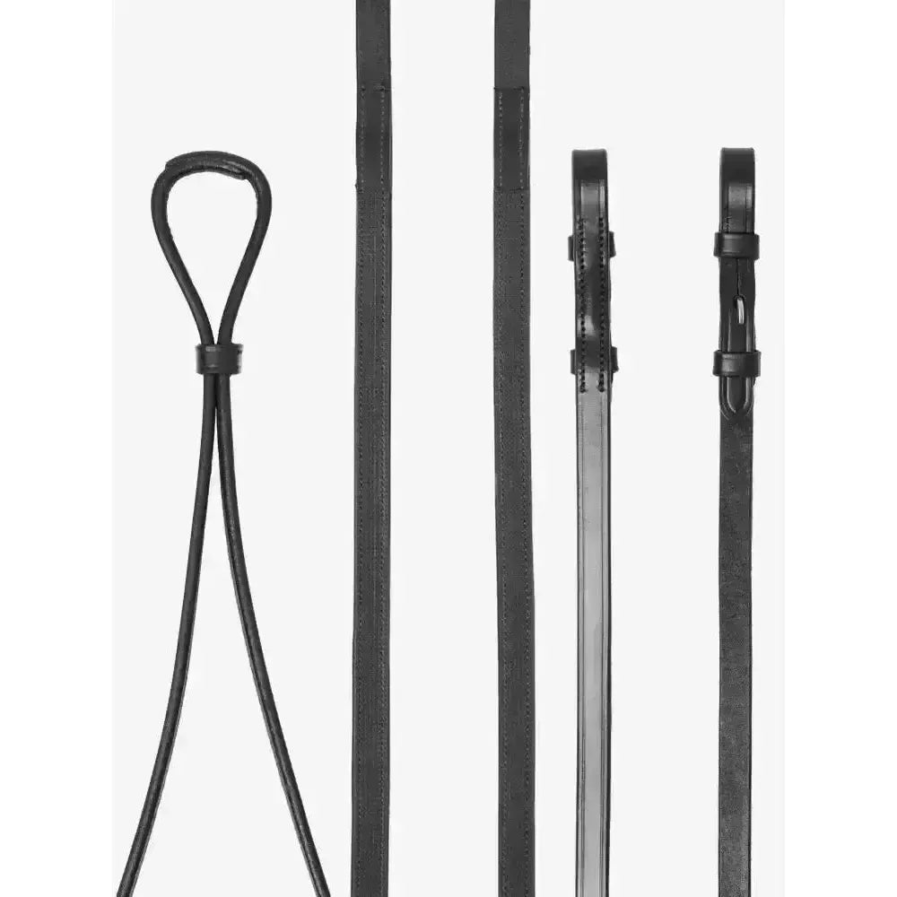 LeMieux Hunter Half Lined Curb Rein Black/Silver Black/Silver Pony Half Rubber Reins