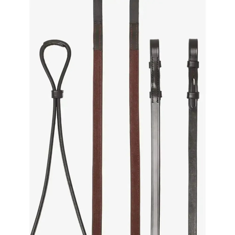 LeMieux Hunter Half Lined Curb Rein Havana/Silver Havana/Silver Pony Half Rubber Reins