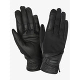 Black leather lemieux hybrid riding gloves with textured palm and reinforced stitching for close contact grip