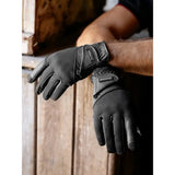 Black leather lemieux hybrid riding gloves with reinforced stitching and velcro strap for close contact riding