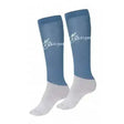 Blue and white lemieux ice blue competition socks with knee-high length and subtle embroidered logo on the side