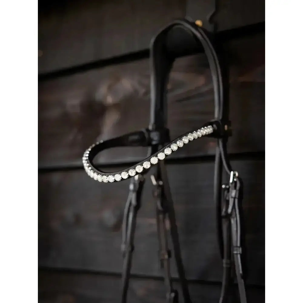 Black leather lemieux ice crystal browband with sparkling clear rhinestones in crystal browband brown