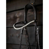 Black leather lemieux ice crystal browband with sparkling clear rhinestones in crystal browband brown