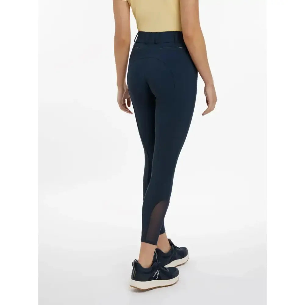Navy blue lemieux imogen knee high-waisted leggings with sheer mesh panels and grip breeches navy style