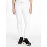 White lemieux imogen knee grip breeches with sleek form fitting design and single button waist closure