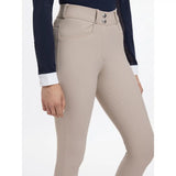 Beige high waisted lemieux isabelle seat breeches almond with buttoned belt and tailored fit for riding comfort