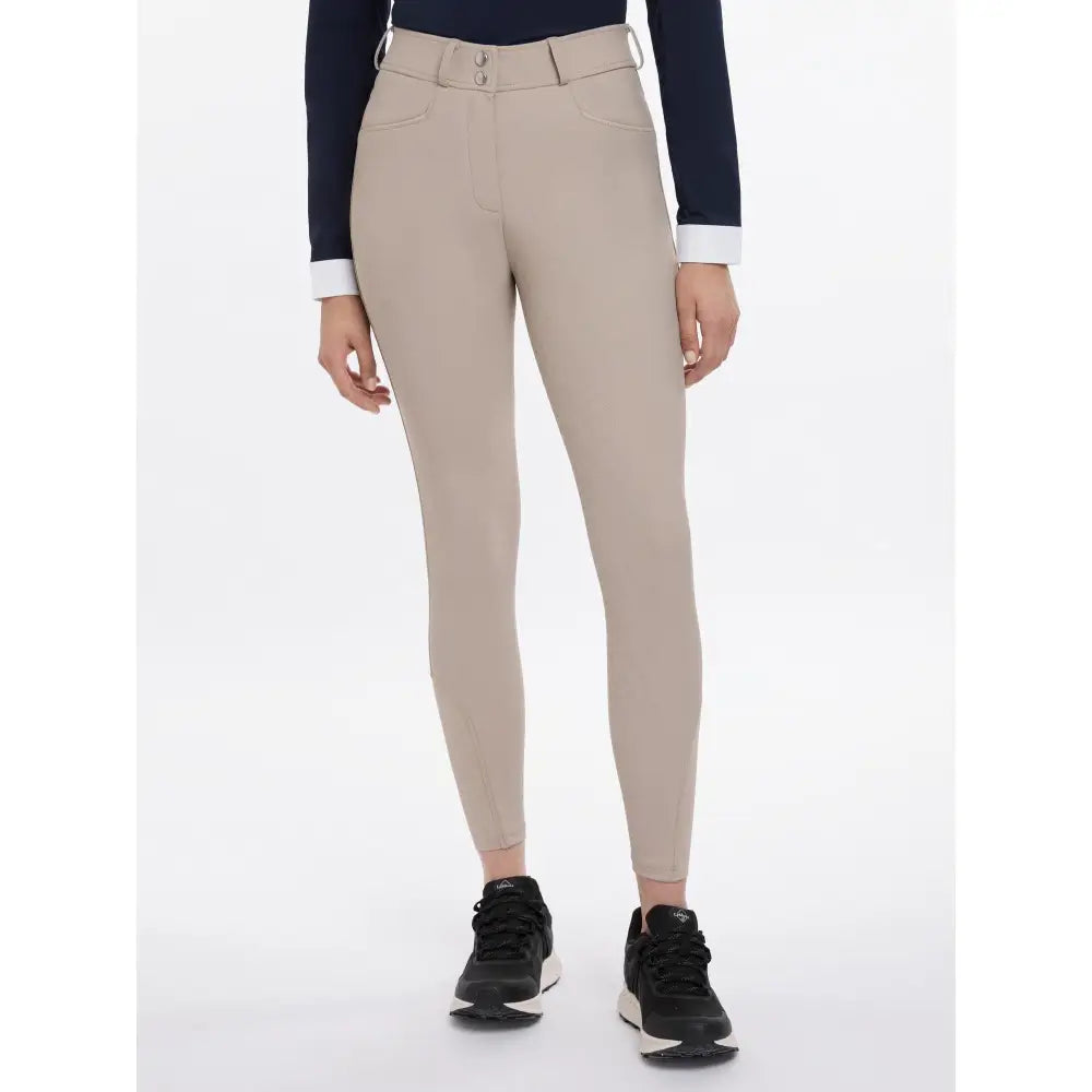 Beige lemieux isabelle seat breeches almond with fitted design and buttoned waistband for comfortable riding