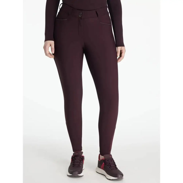 Lemieux isabelle full seat breeches in damson dark burgundy with high waist and subtle front pockets for equestrian use