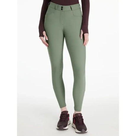 Olive green lemieux isabelle seat breeches rosemary with high waist and button closure perfect for riding gear