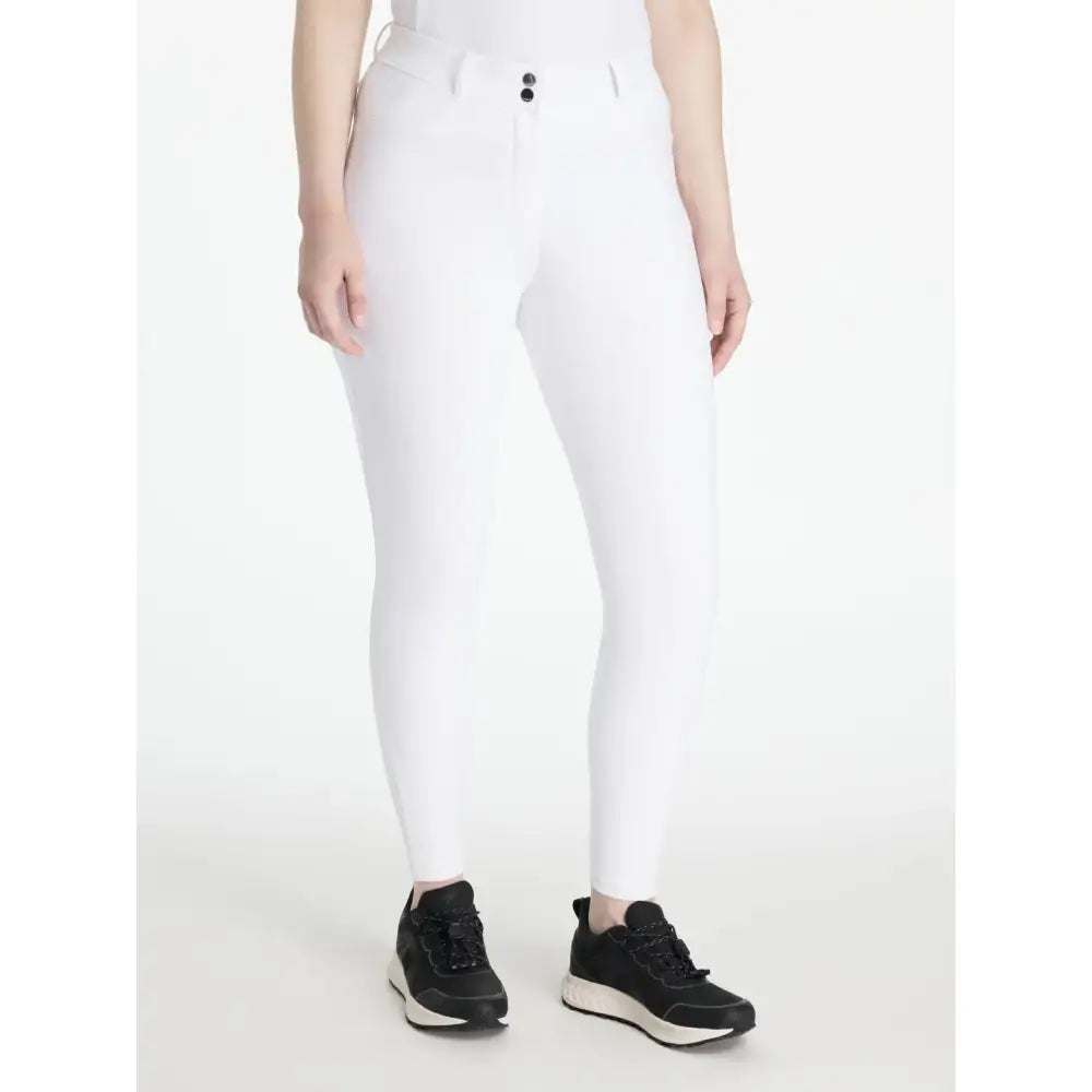 Lemieux isabelle seat breeches white with sleek form fitting design and black button closures at the waist