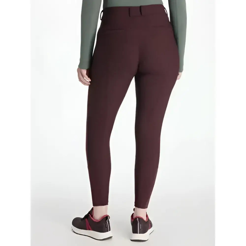 Maroon lemieux isabelle knee high-waisted riding breeches with sleek form-fitting design and subtle side seam grip breeches damson