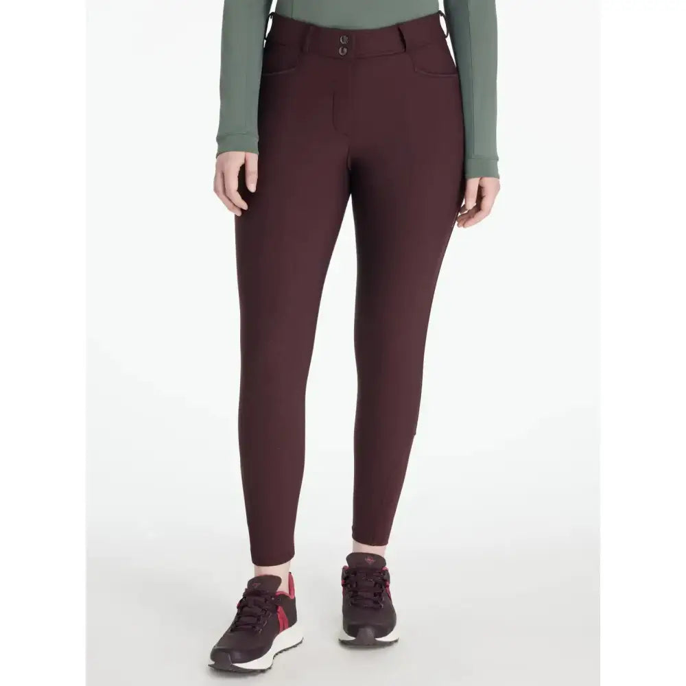Maroon high waisted lemieux isabelle knee grip breeches damson with sleek fit and subtle front pockets
