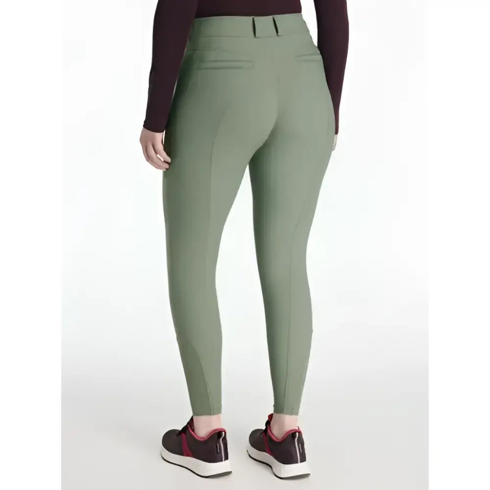 Olive green lemieux isabelle knee grip breeches with high waist and subtle seams perfect for riding comfort
