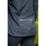 Dark gray lemieux isla short waterproof jacket with reflective zippered pocket and silver brand label
